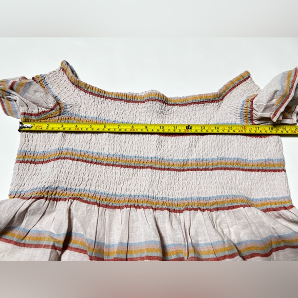 Smocked Crop Top Peplum Cropped Fitted Shirt Pastel Stripes Summer Casual Beach - Picture 14 of 17